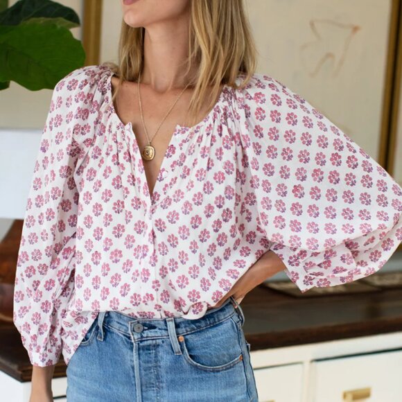 Emerson Fry Tops - Emerson Fry Pink Floral Peasant Blouse